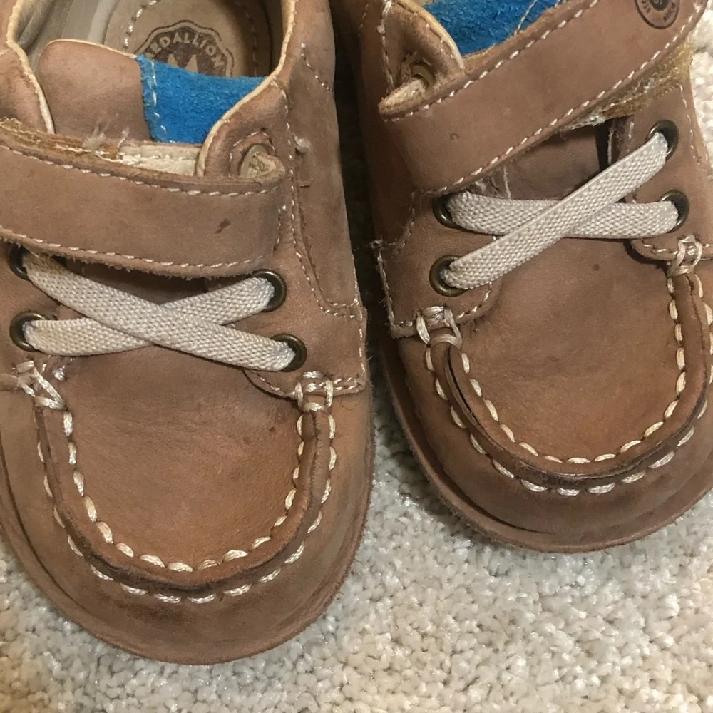 Stride Rite Hamilton Brown Leather Loafers Velcro Closure Toddler Boys Sz 5
